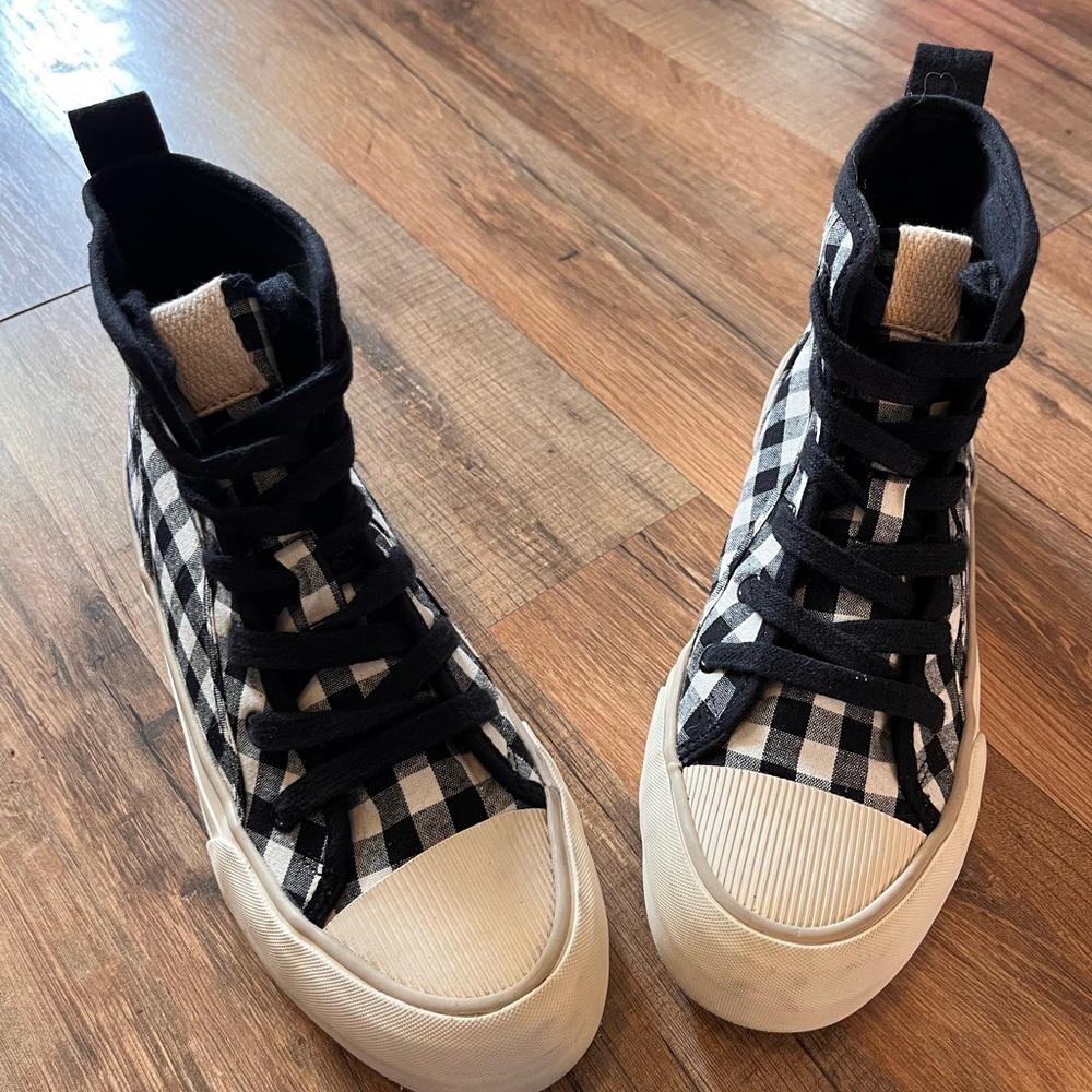 Zara Black & White Gingham High-Top Sneakers